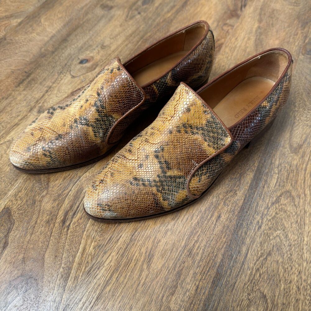 Billy Reid Women's 7.5 Venetian Loafers Snakeskin High-Vamp Brown